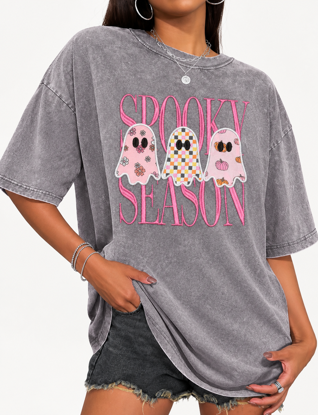 Embroidered Spookyseason acid wash