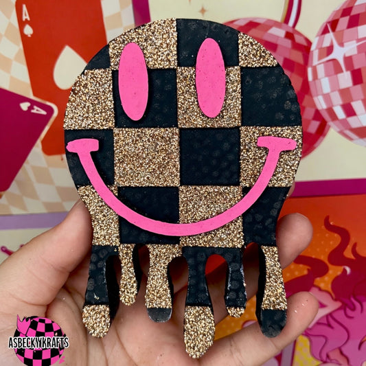 Gold+Pink checkered smiley