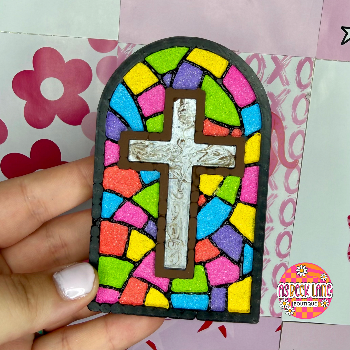 Black stained glass cross