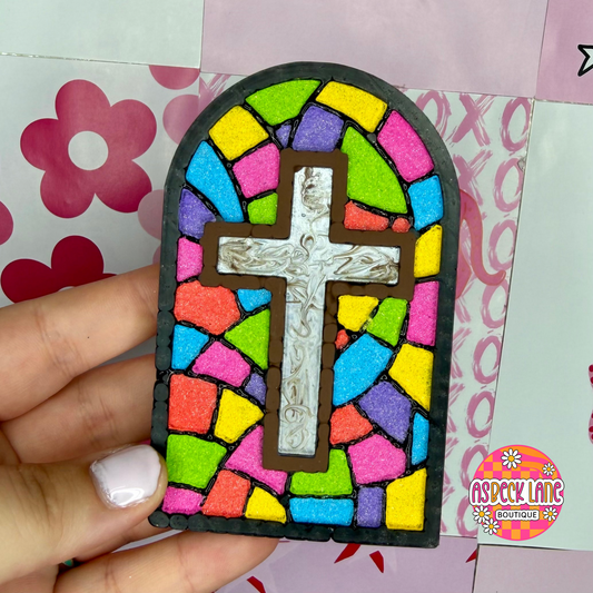 Black stained glass cross
