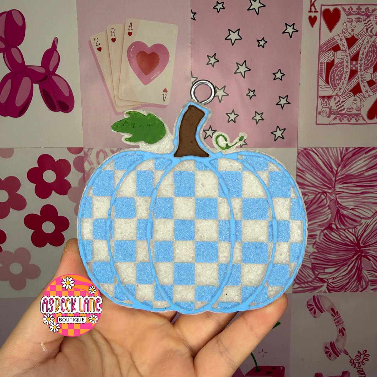 Blue and white checkered pumpkin